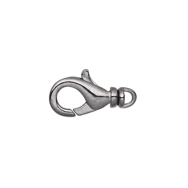 Clasp, lobster claw, gunmetal-plated brass, 14x8mm with swivel. Sold per pkg of 10. image number 0