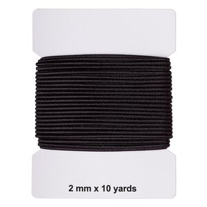 Cord, elastic rubber and nylon, black, 2mm diameter. Sold per pkg of 10 yards.