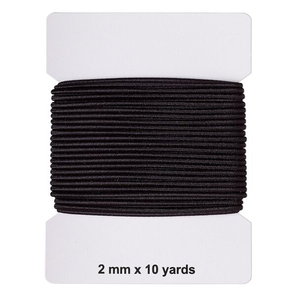 Cord, elastic rubber and nylon, black, 2mm diameter. Sold per pkg of 10 yards. image number 0