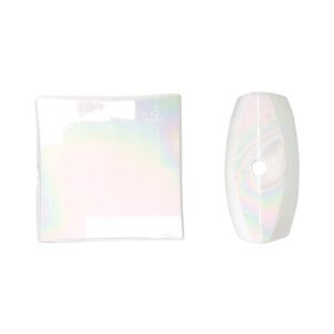 Bead, acrylic, white AB, 19x19mm faceted puffed square. Sold per 100-gram pkg, approximately 25 beads.