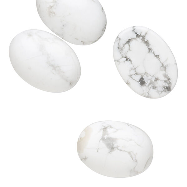 Cabochon, white howlite (natural), 18x13mm calibrated oval, B grade, Mohs hardness 3 to 3-1/2. Sold per pkg of 4. image number 0