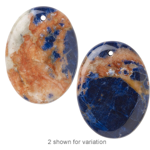 Orange sodalite 1pkg1, hand-cut top-drilled oval focal natural B grade, 40x30mm image number 0