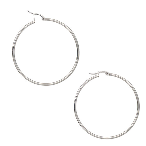 Earring, stainless steel, 2-inch round hoop, 2mm wide with latch-back closure. Sold per pair. image number 0