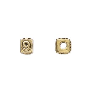 Bead, antique gold-plated pewter (tin-based alloy), 8x6mm rectangle with number "9." Sold per pkg of 4.