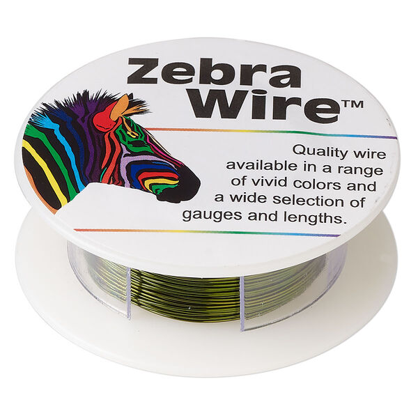 Wire, Zebra Wire™, color-coated copper, olive green, round, 26 gauge. Sold per 30-yard spool. image number 0