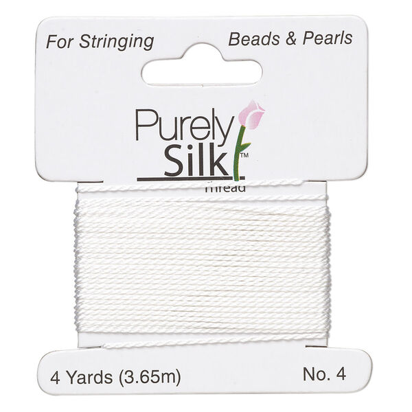 Thread, Purely Silk™, white, medium-heavy, size #4, 24-pound test. Sold per 4-yard card. image number 0
