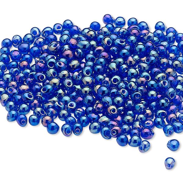 Seed bead, Miyuki, glass, pkg/10g, 3.3x2.8mm mini fringe, opaque rainbow cobalt blue (DP-177). image number 0