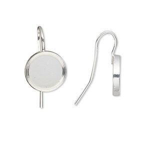 Ear wire fishhook 1pkg10 Almost Instant Jewelry®, 19mm / 10mm round glue-in cab setting, 18 gauge silver-finished brass 5 pair