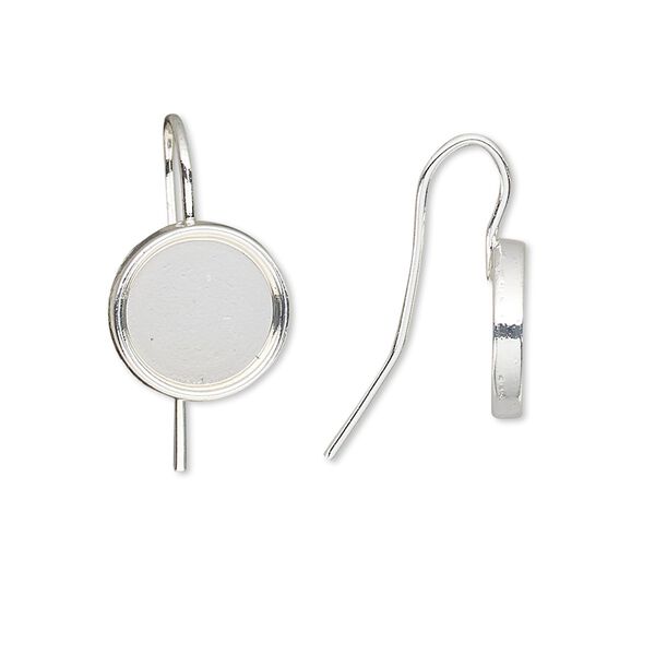 Ear wire fishhook 1pkg10 Almost Instant Jewelry®, 19mm / 10mm round glue-in cab setting, 18 gauge silver-finished brass 5 pair image number 0