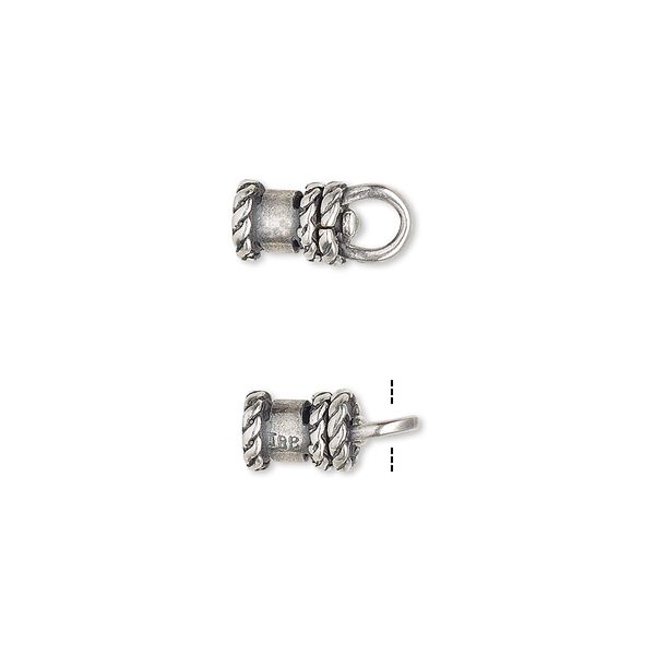 Crimp end, JBB Findings, antique silver-plated brass, 8.5x6mm tube with swivel, loop and rope trim design, 3mm inside diameter. Sold per pkg of 2. image number 0