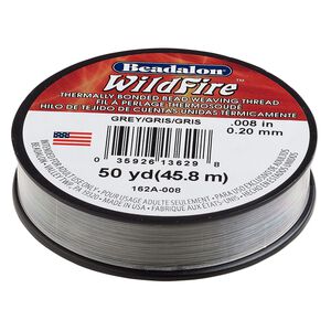 Thread, Beadalon® WildFire™, polyester and plastic, grey, 0.2mm with bonded coating, 15-pound test. Sold per 50-yard spool.