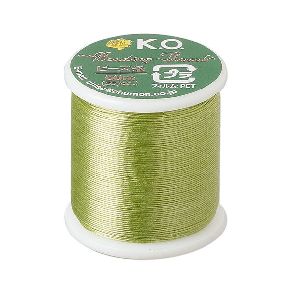 Thread, K.O., waxed nylon, light green, 0.15mm diameter, 4-pound test. Sold per 55 yard spool. image number 0