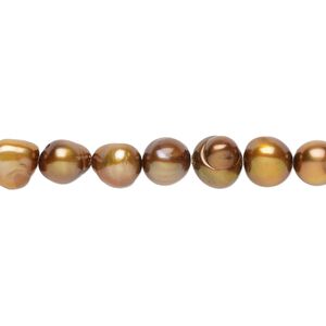 Freshwater pearl 1pkg1, flat-sided potato / semi-round, 15 inch copper 7-8mm cultured