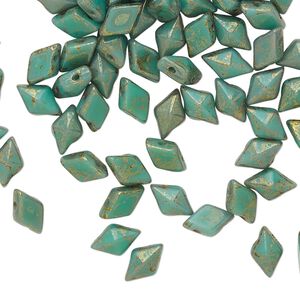 Bead, DiamonDuo™, Czech pressed glass, opaque luminous pecan green turquoise, 8x5mm faceted diamond with flat back and (2) 0.7-0.8mm holes. Sold per 50-gram pkg, approximately 350 beads.