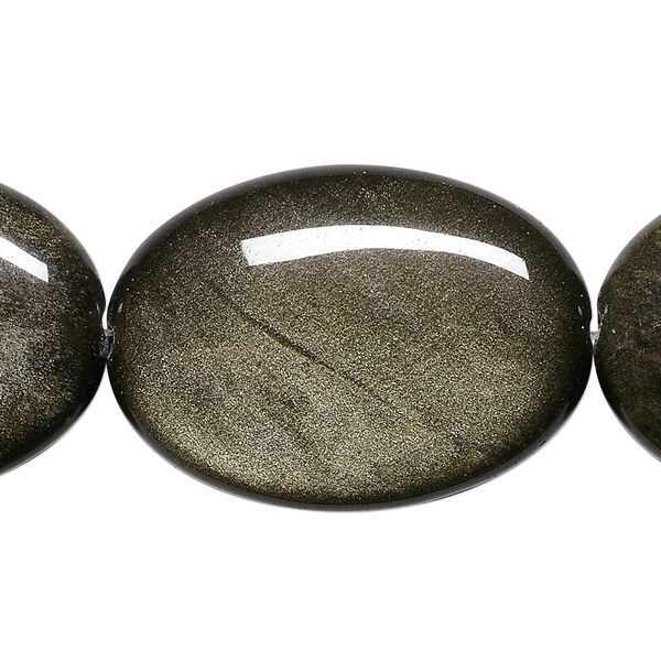 Golden sheen obsidian 1pkg1, flat oval bead natural 8 inch 35x25mm image number 0