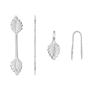 Bail, fold-over, silver-plated brass, 29x6mm double leaf with 14mm grip length. Sold per pkg of 100.