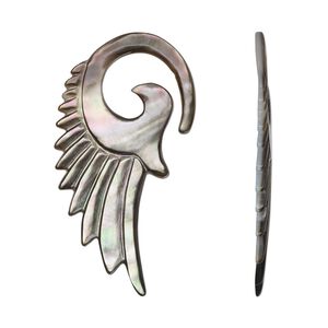 Focal, black lip shell (natural), 61x32mm-62x33mm hand-cut undrilled single-sided carved wing, Mohs hardness 3-1/2. Sold individually.