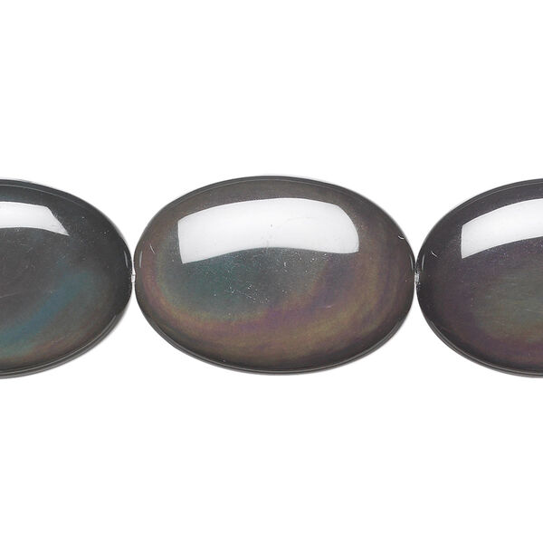 Bead, rainbow obsidian (natural), 25x18mm puffed oval, A grade, Mohs hardness 5 to 5-1/2. Sold per 8-inch strand, approximately 5 beads. image number 0