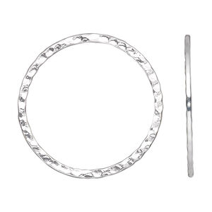 Focal, silver-plated steel, 30mm double-sided hammered open round. Sold per pkg of 10.
