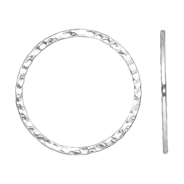 Focal, silver-plated steel, 30mm double-sided hammered open round. Sold per pkg of 10. image number 0