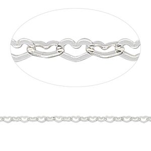 Chain 1pkg1 sterling silver heart, 2mm flat, 5 foot unfinished
