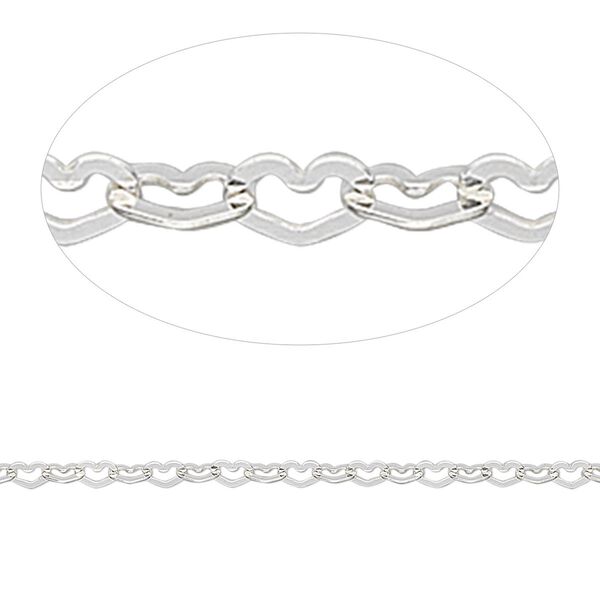 Chain, sterling silver, 2mm flat heart. Sold per pkg of 5 feet. image number 0