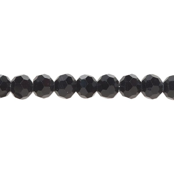 Bead, glass, opaque black, 6mm faceted round. Sold per 8-inch strand, approximately 35 beads. image number 0