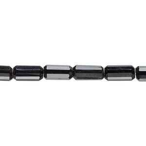 Black onyx 1pkg22, hand-cut faceted tube bead, 9x4.5mm