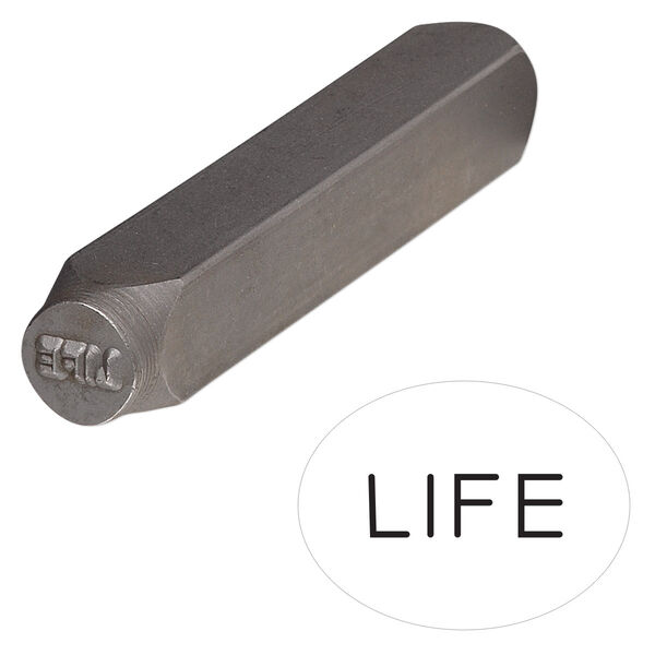 Stamp punch, tempered chrome vanadium steel, 6x2.5mm "LIFE," 2-3/4 x 3/8 inches. Sold individually. image number 0