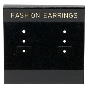 Earring card, flocked plastic, black and gold, 2x2-inch square with "FASHION EARRINGS." Sold per pkg of 100.