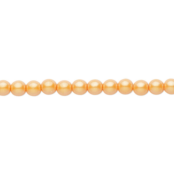 Bead, Czech pearl-coated glass druk, opaque iridescent orange, 4mm round. Sold per 15-1/2" to 16" strand. image number 0