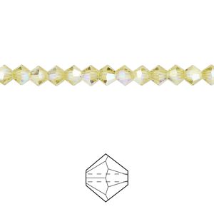 Bead 48pk acid yellow AB, Preciosa Czech crystal 4mm bicone