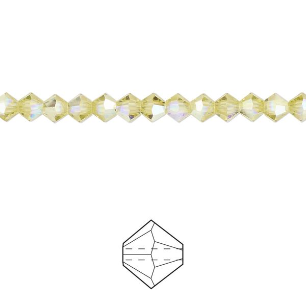 Bead 48pk acid yellow AB, Preciosa Czech crystal 4mm bicone image number 0