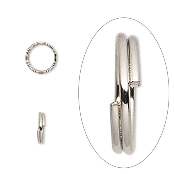 Split ring, imitation nickel-finished steel, 8mm round, 6.6mm inside diameter. Sold per pkg of 100. image number 0