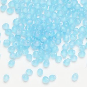 Seed bead, Miyuki, glass, pkg/10g, 4x3.4mm fringe, translucent matte rainbow light blue (DP-148FR).
