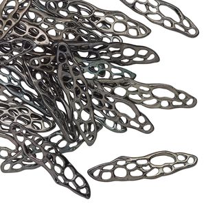 Focal, black-finished "pewter" (zinc-based alloy), 41x10mm slightly twisted freeform with cutouts. Sold per pkg of 25.