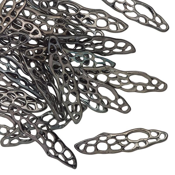 Focal, black-finished "pewter" (zinc-based alloy), 41x10mm slightly twisted freeform with cutouts. Sold per pkg of 25. image number 0