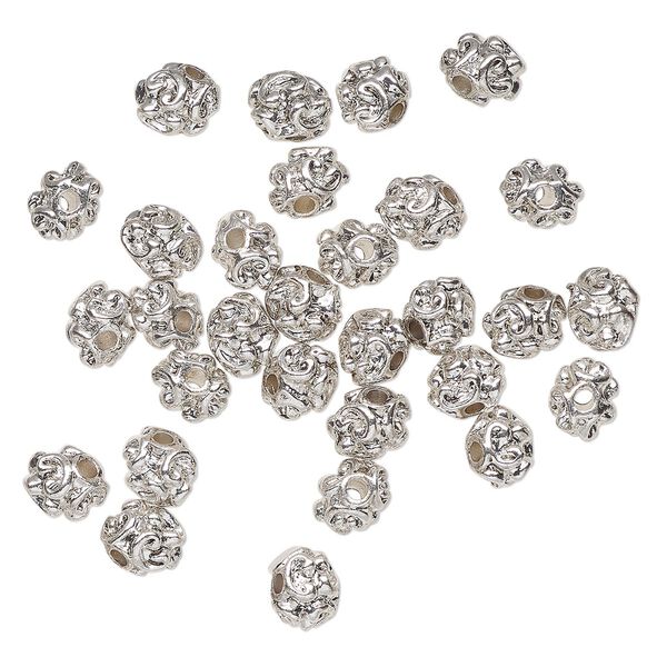 Bead 1pkg30 silver-finished "pewter", 7mm bumpy uneven round, antique image number 0