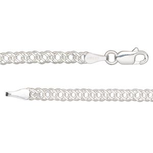 Chain 1pkg1 sterling silver curb, 3.5mm diamond-cut double / lobster claw clasp, 18 inch