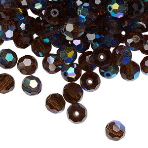 Bead 144pk smoked topaz AB, Preciosa Czech crystal 6mm round