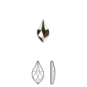 Flat back 12pk crystal iridescent green foil back, Crystal Passions® 10x5mm flame 2205