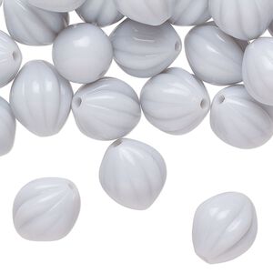Bead, acrylic, light grey, 12x11mm corrugated oval. Sold per 2-ounce pkg, approximately 80 beads.