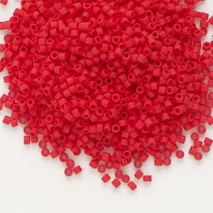 Seed bead, Delica®, glass, pkg/50g, #11 round, opaque matte red (DB-0753).