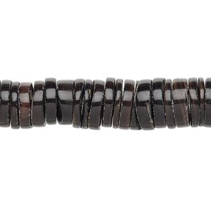 Bead, black pen shell (natural), 11-12mm hand-cut heishi, Mohs hardness 3-1/2. Sold per 15-1/2" to 16" strand.