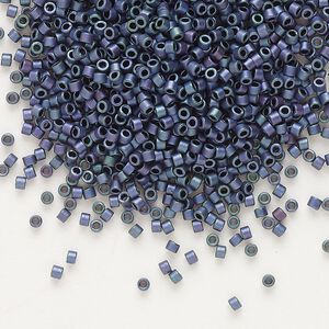 Seed bead, Delica®, glass, pkg/50g, #11 round, opaque matte metallic gold iris plum (DB-1054).