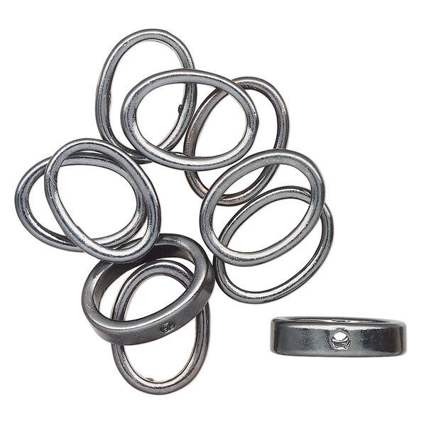 Bead frame, gunmetal-finished "pewter" (zinc-based alloy), 15x11mm oval. Sold per pkg of 10. image number 0
