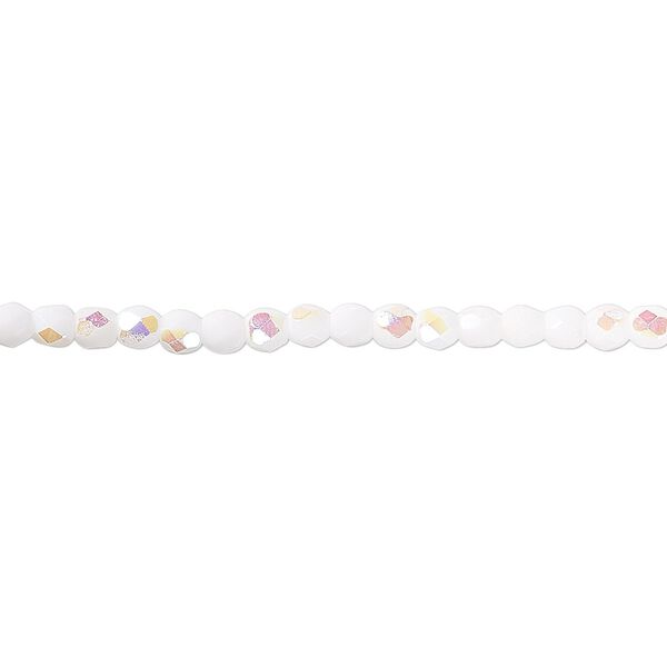 Bead, Czech fire-polished glass, opaque white AB, 3mm faceted round. Sold per 15-1/2" to 16" strand, approximately 130 beads. image number 0