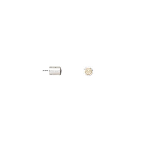 Cord cap, glue-in, silver-finished brass, 4x3mm, 2.1mm inside diameter. Sold per pkg of 6. image number 0