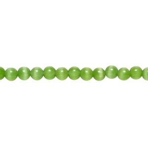 Bead, cat's eye glass (fiber optic glass), dark green, 4mm round, quality grade. Sold per 15-1/2" to 16" strand.