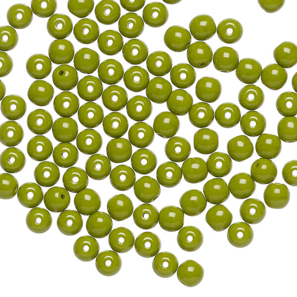Bead, Preciosa Czech glass druk 1pkg100, opaque chartreuse, 4mm round. image number 0